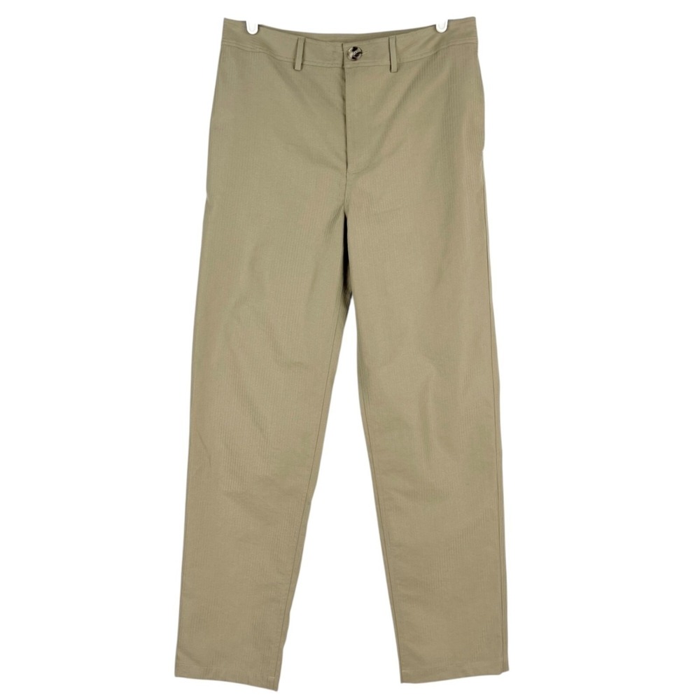 Express x Rachel Zoe Womens Striped Tan Stretch Pants 32x32 Flat Slim Straight